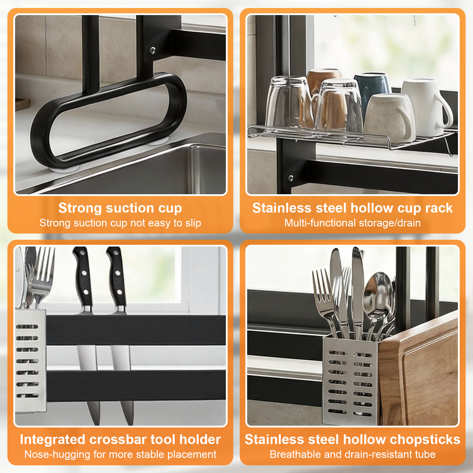 Kitchen Utensil Holder - Stainless Steel Dish Drainer with Utensil