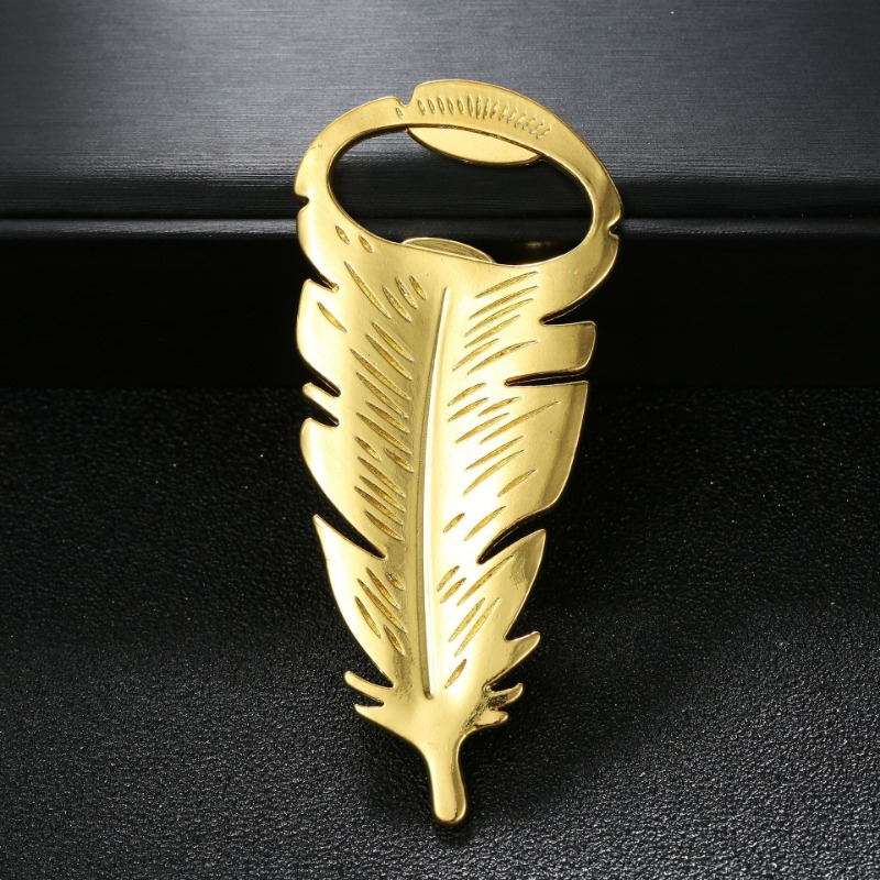 Kitchen Gadgets Gold - Gold Feather Zinc Alloy Beer Bottle
