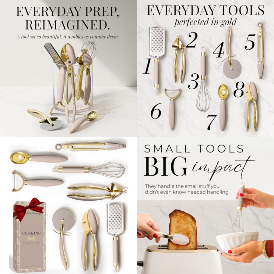 Kitchen Gadgets Gold - Gold and Beige Kitchen Utensils Set