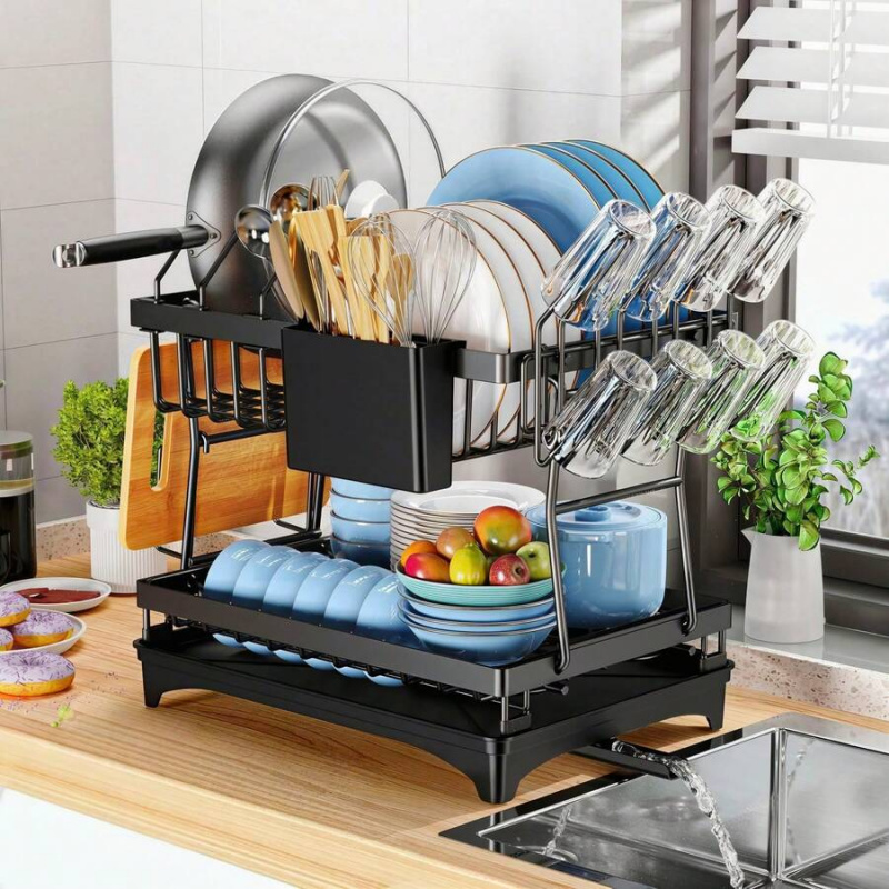 Kitchen Utensil Holder - Rustproof Stainless Steel Dish Drying Rack,