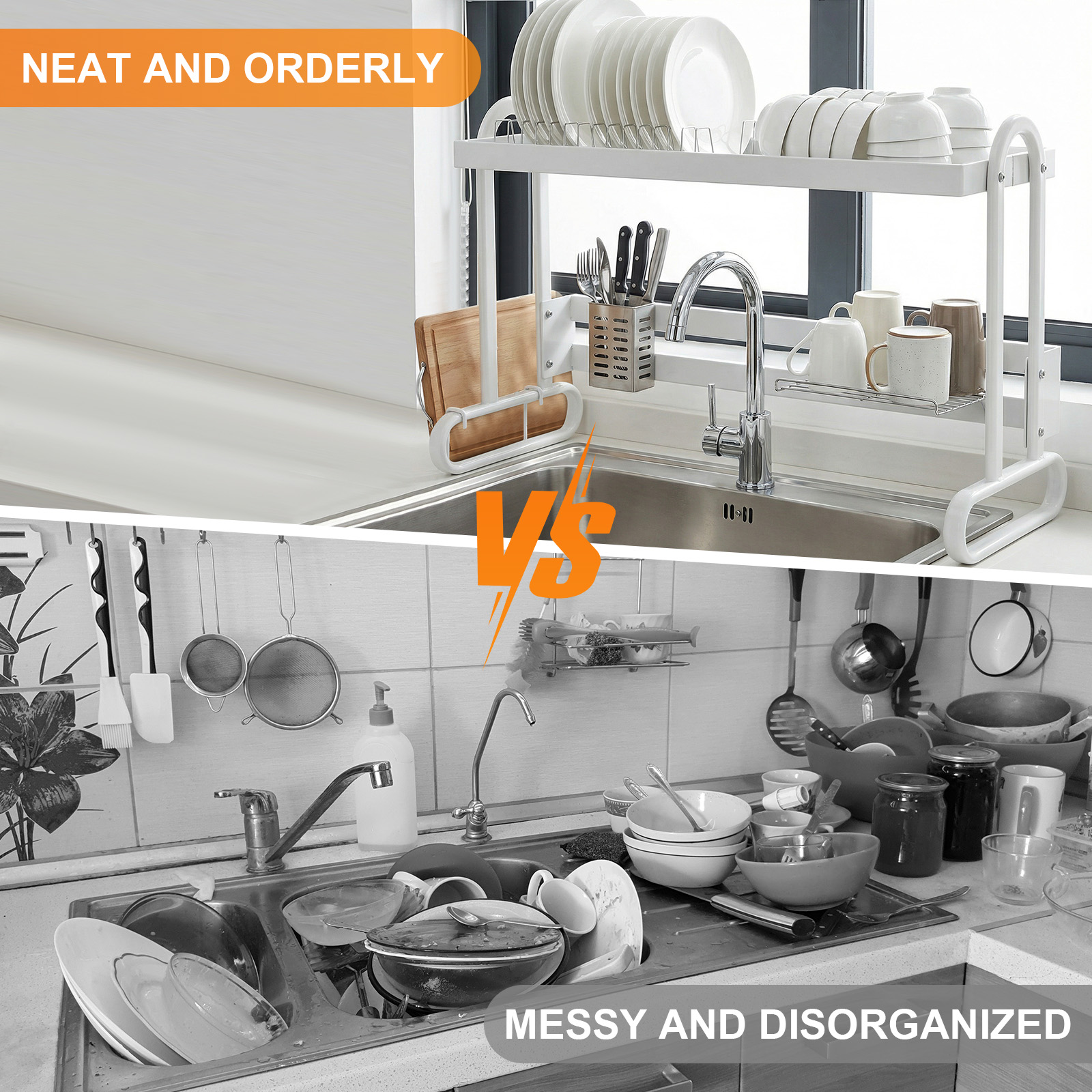 Kitchen Utensil Holder - Stainless Steel Dish Drainer with Utensil