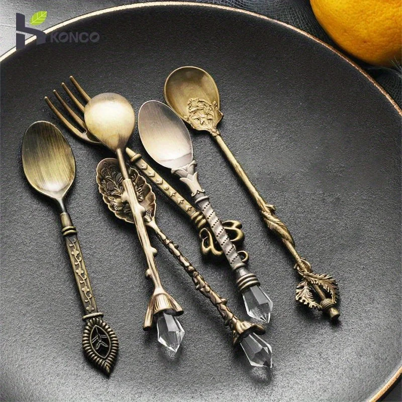 6pcs Vintage Spoons Fork Royal - Kitchen Gadgets Gold review and price
