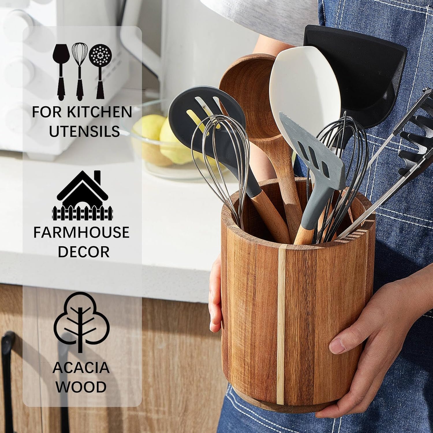 Acacia Wood Utensil Holder, 36 - Kitchen Utensil Holder review and price