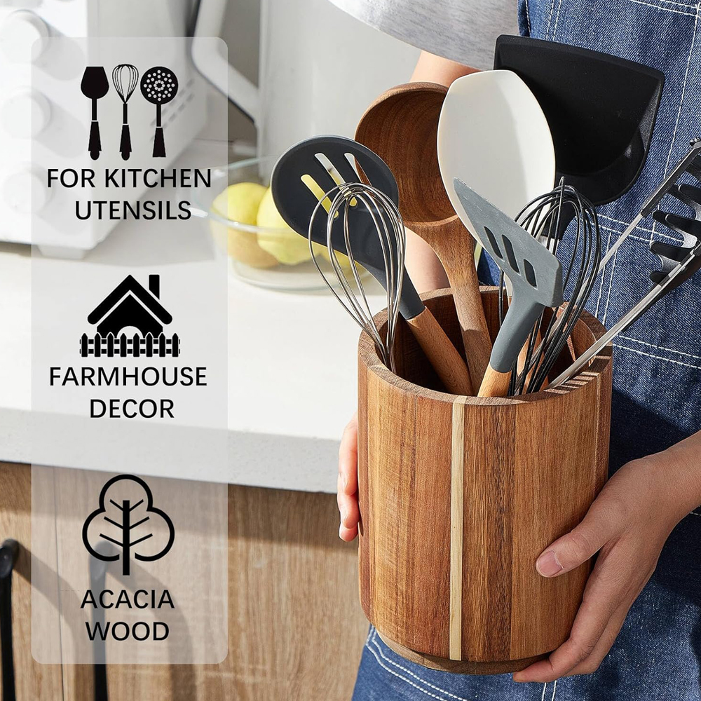 Acacia Wood Utensil Holder for - Kitchen Utensil Holder review and price