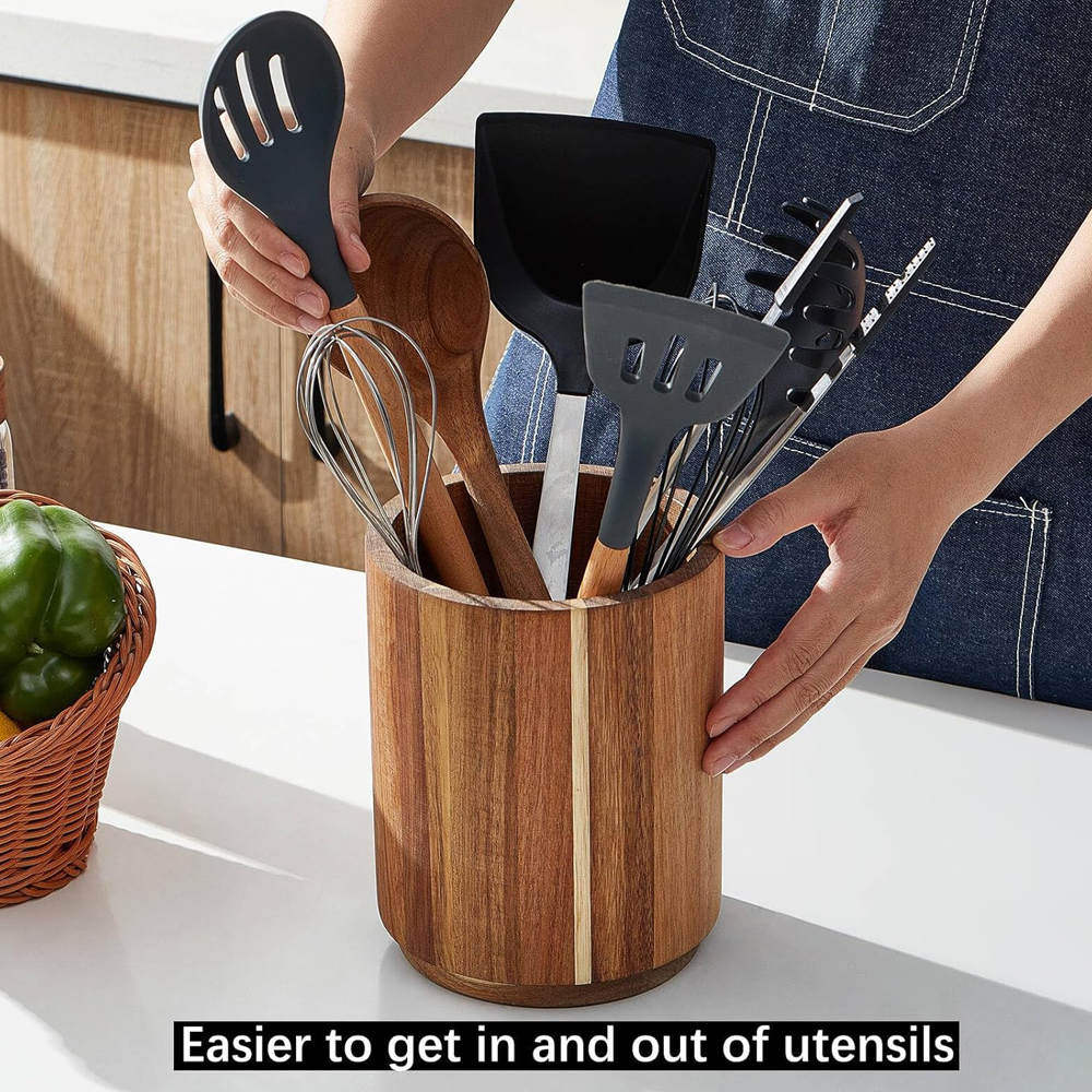 Acacia Wood Utensil Holder for - Kitchen Utensil Holder review and price