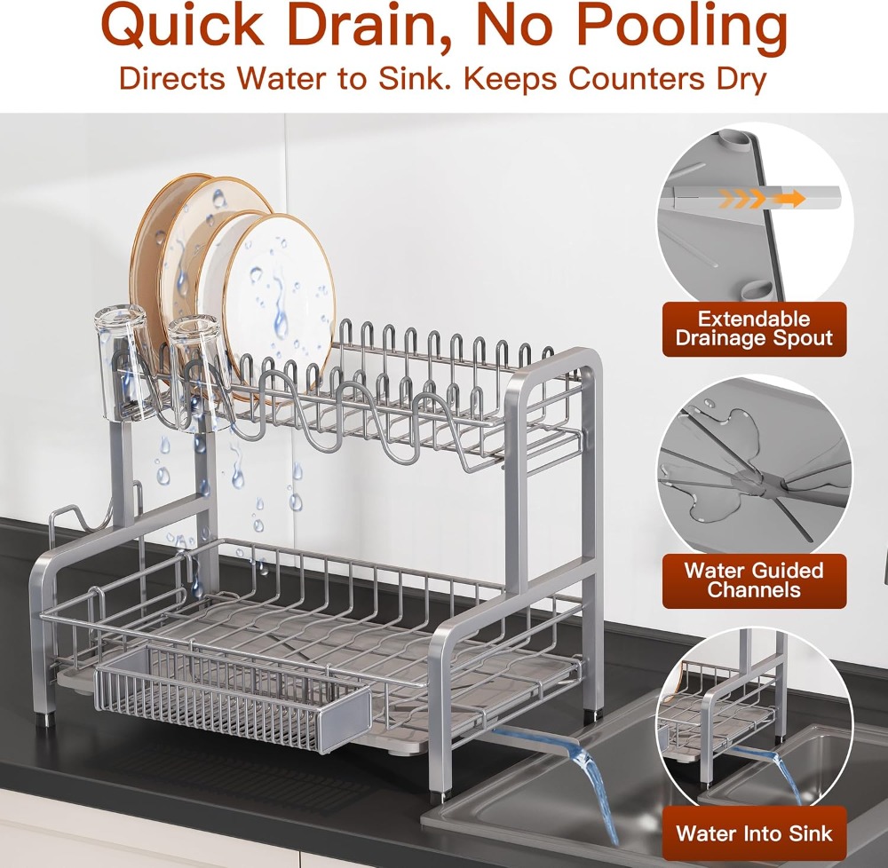 2 Tier Dish Drying Rack for Ki - Kitchen Utensil Holder review and price