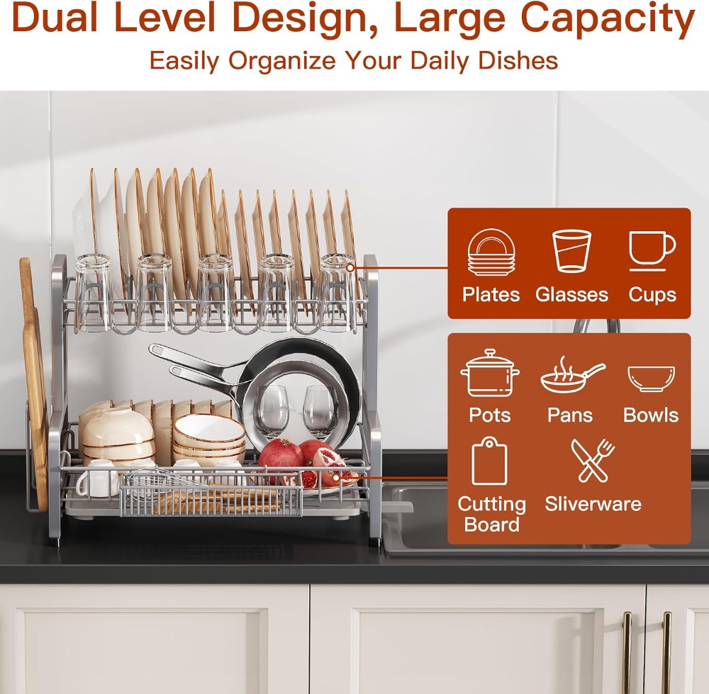 2 Tier Dish Drying Rack for Ki - Kitchen Utensil Holder review and price